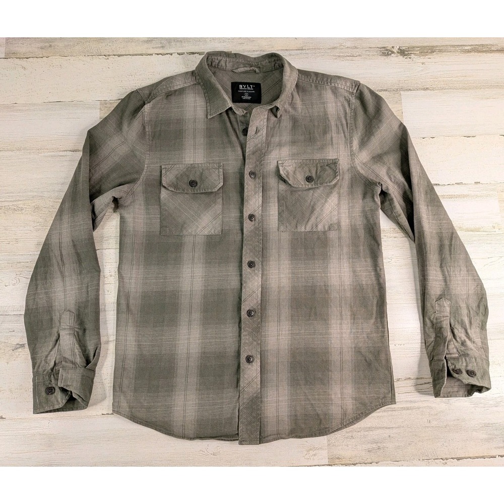 Bylt Trestles Flannel Shirt Mens Large Green Shadow Plaid Button Up Long Sleeve